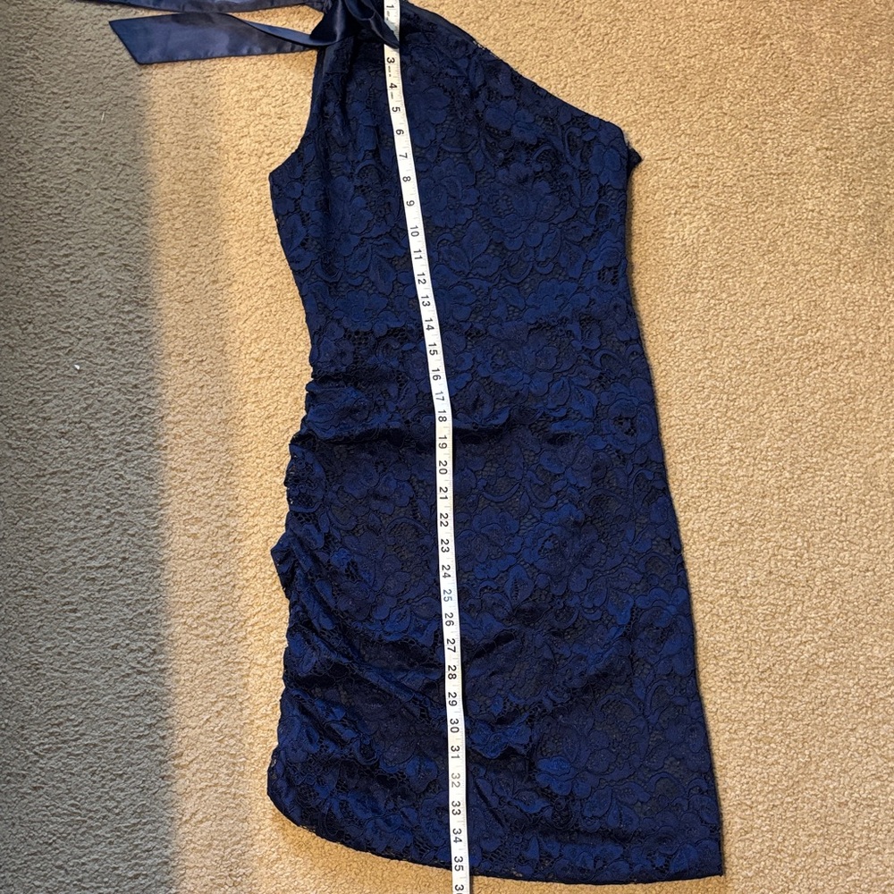 NWOT Sam Edelman Navy Blue One-Shoulder Lace Sheath Dress Size 2 - Picture 9 of 9